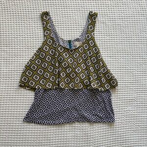 Meadow Rue Anthropologie Throughway Layered Tank Top Green and Blue Geometric XS
